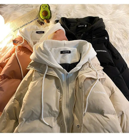 2026 Korean Winter Leisure Cotton Clothes Women Parker coat Y2K Multi-functional Fake Two Pocket Zipper Down Jacket Thick Coat
