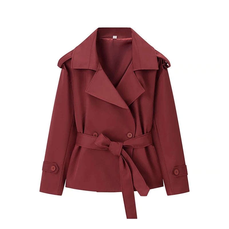 Solid Lapel Lace Up Jacket Elegant Chic Full Sleeve Button Loose Long Coat For Women Office Lady Daily Commute Overcoat 2026 New