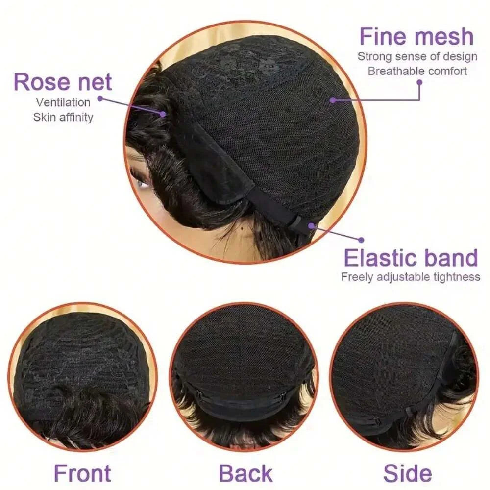 Highlight Wig Human Hair P1b/30# Color Short Pixie Cut Wigs with Bangs Layered Cut Annime Cosplay Costume  Wigs Machine Made