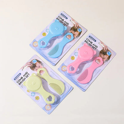 Baby care set: Cute bear-themed newborn comb & cleaning brush—safe, gentle for baby’s scalp, adorable must-have for parents!