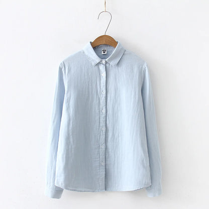 Women Blouses New Fashion Long Sleeve Comfortable Office Shirt Cotton Yarn Casual Tops Blusas Femininas Solid Color