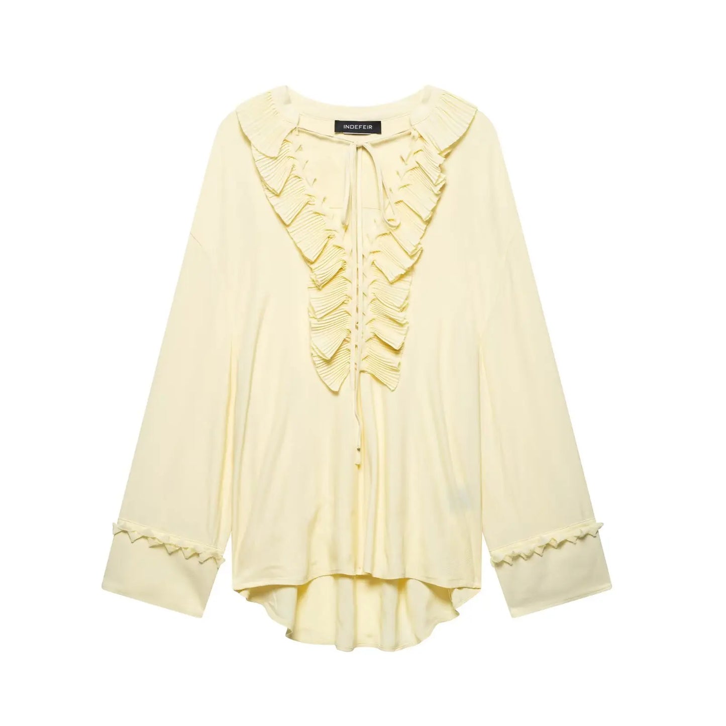 HH Women Summer Fashion Skirt Suit V-Neck Long Sleeves Tierred Decoration Lace-Up Shirts+Side Zipper Circular Chiffon Skirt