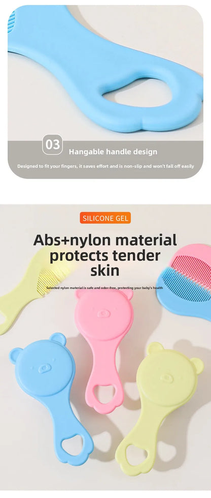 Baby care set: Cute bear-themed newborn comb & cleaning brush—safe, gentle for baby’s scalp, adorable must-have for parents!