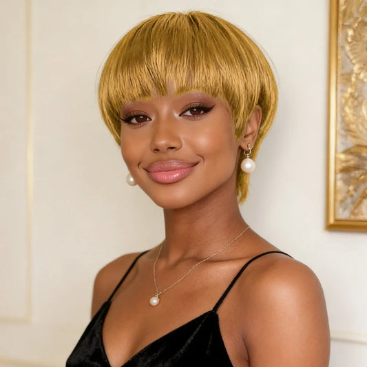 Human Hair Wig Mixed Colors Short Pixie Cut Wig for Women Straight Layered wig Full Machine Made Wigs