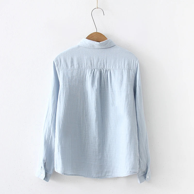 Women Blouses New Fashion Long Sleeve Comfortable Office Shirt Cotton Yarn Casual Tops Blusas Femininas Solid Color