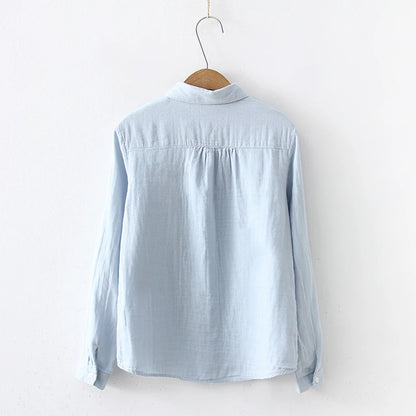 Women Blouses New Fashion Long Sleeve Comfortable Office Shirt Cotton Yarn Casual Tops Blusas Femininas Solid Color