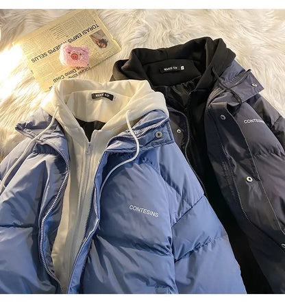2026 Korean Winter Leisure Cotton Clothes Women Parker coat Y2K Multi-functional Fake Two Pocket Zipper Down Jacket Thick Coat