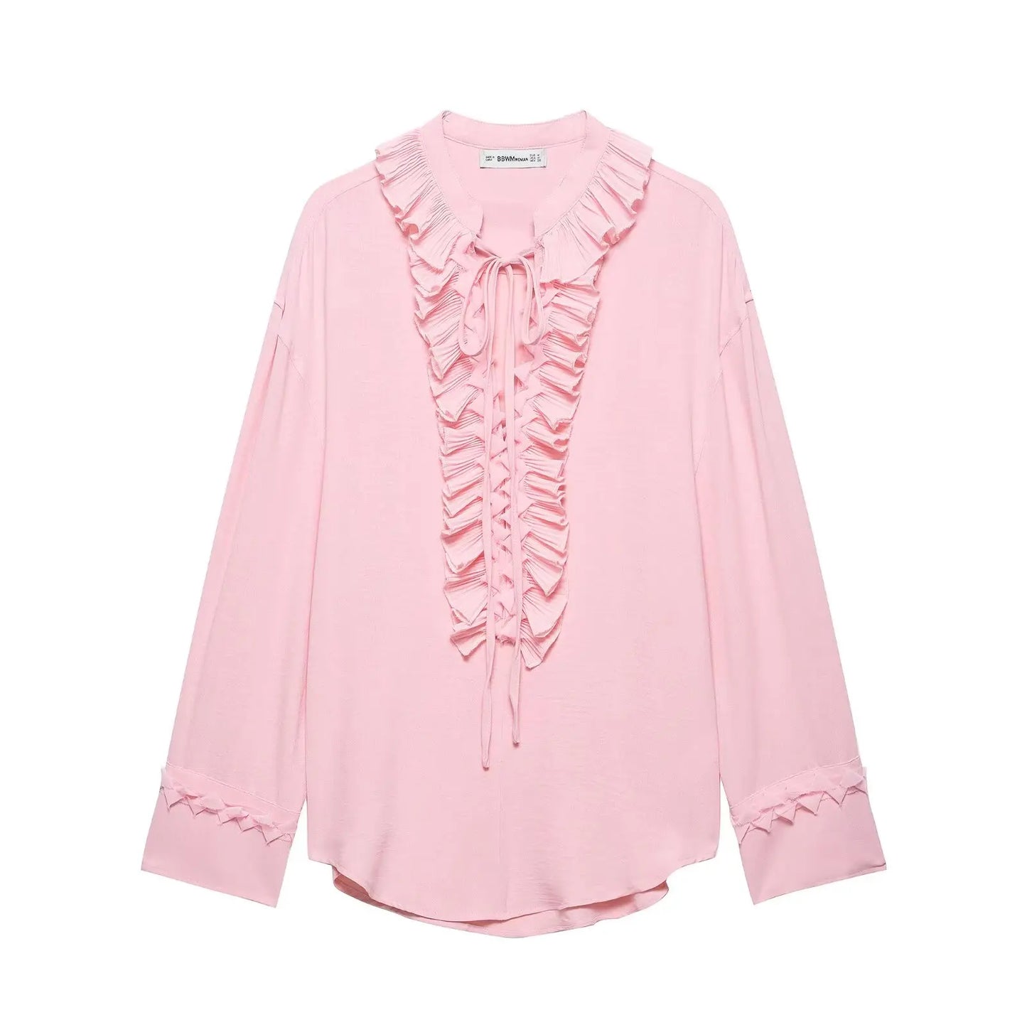 HH Women Summer Fashion Skirt Suit V-Neck Long Sleeves Tierred Decoration Lace-Up Shirts+Side Zipper Circular Chiffon Skirt
