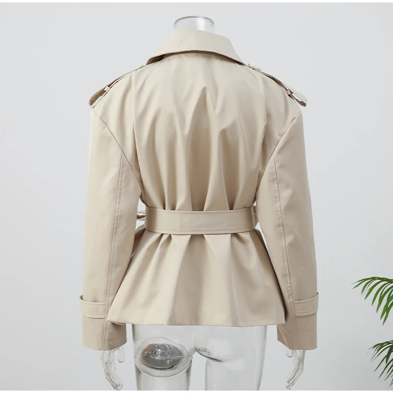 Solid Lapel Lace Up Jacket Elegant Chic Full Sleeve Button Loose Long Coat For Women Office Lady Daily Commute Overcoat 2026 New