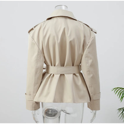 Solid Lapel Lace Up Jacket Elegant Chic Full Sleeve Button Loose Long Coat For Women Office Lady Daily Commute Overcoat 2026 New