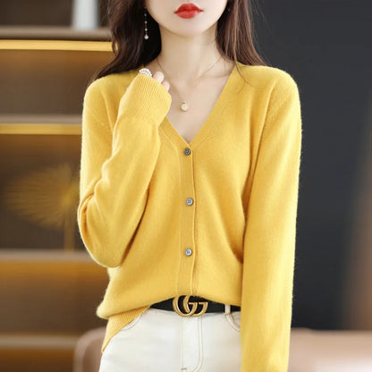 Women's Sweater 2026 Spring Autumn Cardigans V-neck Single Breasted Short Slim Lady Knitwear Tops Solid Korean Fashion Cardigan