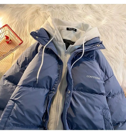 2026 Korean Winter Leisure Cotton Clothes Women Parker coat Y2K Multi-functional Fake Two Pocket Zipper Down Jacket Thick Coat