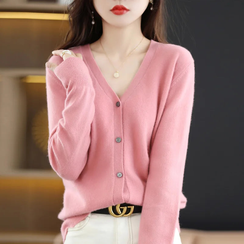Women's Sweater 2026 Spring Autumn Cardigans V-neck Single Breasted Short Slim Lady Knitwear Tops Solid Korean Fashion Cardigan