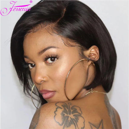 100% Human Hair 13X1 Short Pixie Cut Wigs Straight Bob HD Transparent Lace Frontal Wigs For Black Women 250Density Perruque
