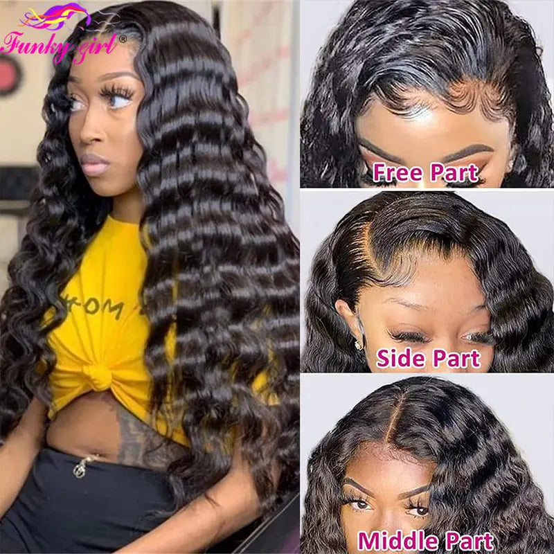 Loose Deep 100% Human Hair Lace Front Wigs For Women Transparent Lace Frontal Remy Human Hair Wig Natural Color Deep Curly Wigs
