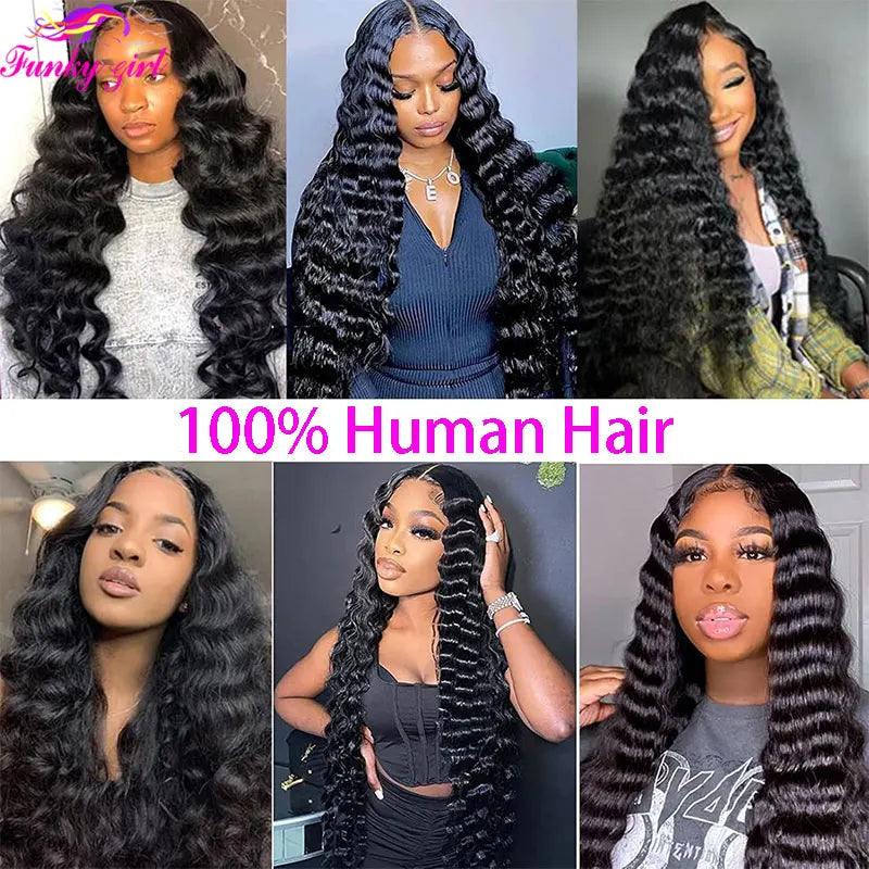 Loose Deep 100% Human Hair Lace Front Wigs For Women Transparent Lace Frontal Remy Human Hair Wig Natural Color Deep Curly Wigs