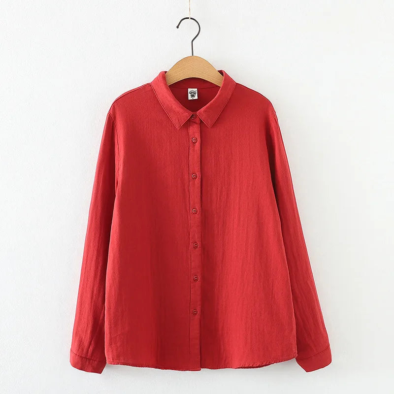 Women Blouses New Fashion Long Sleeve Comfortable Office Shirt Cotton Yarn Casual Tops Blusas Femininas Solid Color