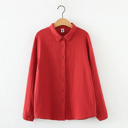 Women Blouses New Fashion Long Sleeve Comfortable Office Shirt Cotton Yarn Casual Tops Blusas Femininas Solid Color
