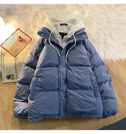 2026 Korean Winter Leisure Cotton Clothes Women Parker coat Y2K Multi-functional Fake Two Pocket Zipper Down Jacket Thick Coat