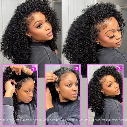 Half Wig Human Hair Wigs 180% Half Wig Kinky Curly Human Hair Wigs 3 In 1 Invisible Hairline Wear Go With Drawstring Seamless