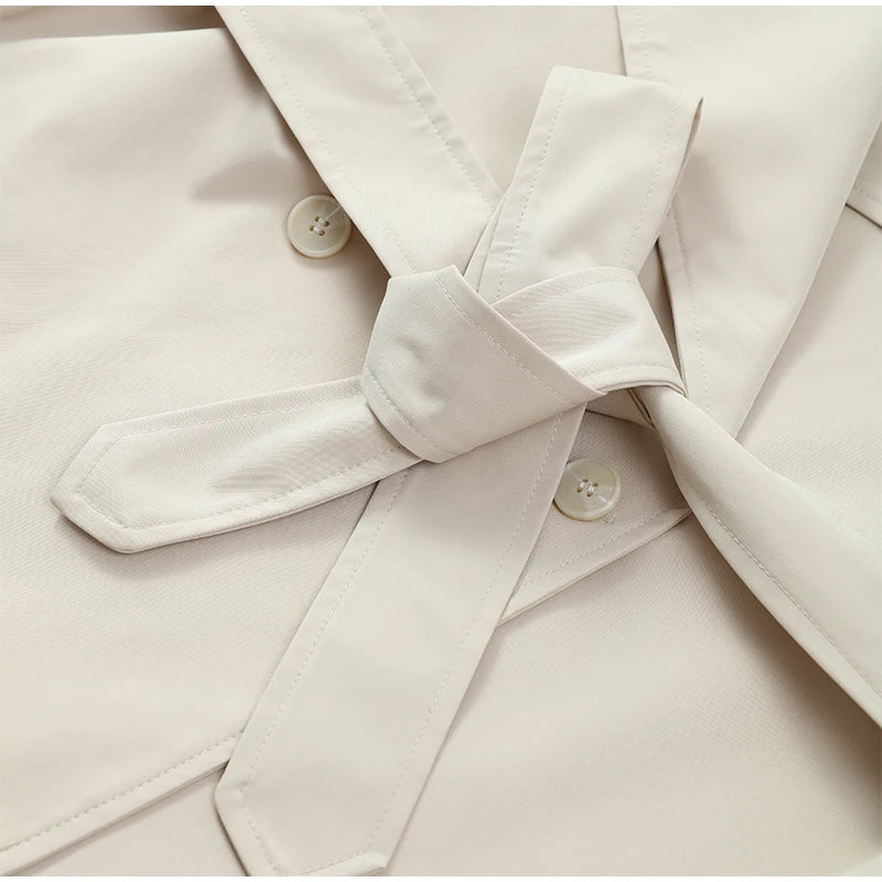 Solid Lapel Lace Up Jacket Elegant Chic Full Sleeve Button Loose Long Coat For Women Office Lady Daily Commute Overcoat 2026 New