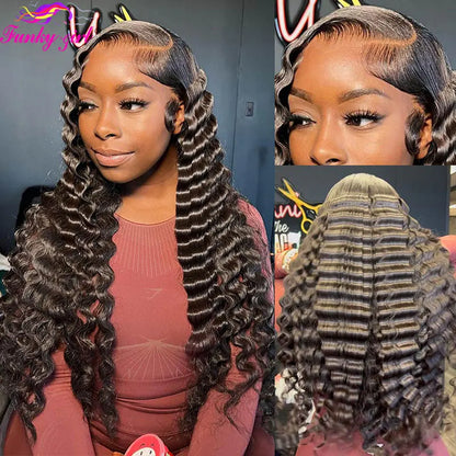 Loose Deep 100% Human Hair Lace Front Wigs For Women Transparent Lace Frontal Remy Human Hair Wig Natural Color Deep Curly Wigs