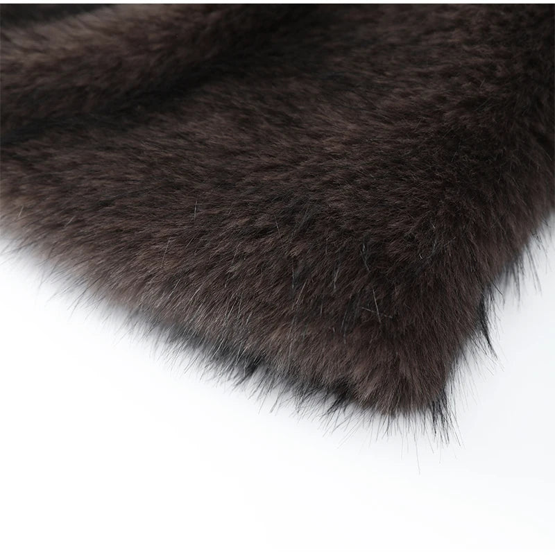 Brown Medium-length Fur Coat Women Lapel Hidden Button Loose  Elegant Outerwear 2025 Fashion Office Lady Commute Overcoat New