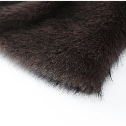 Brown Medium-length Fur Coat Women Lapel Hidden Button Loose  Elegant Outerwear 2025 Fashion Office Lady Commute Overcoat New