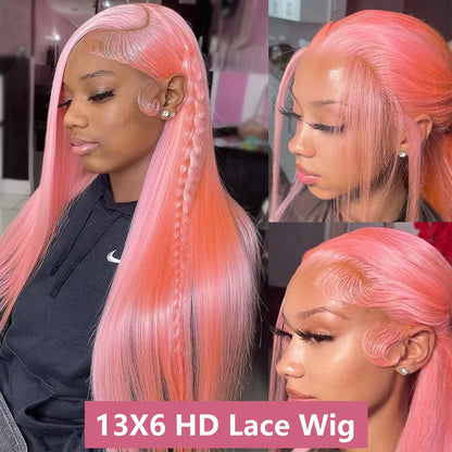 Pink Human Hair Wig 13x6 HD Lace Frontal Wig Human Hair 13x4 Straight Lace Wig Human Hair 200 Density Lace Front Human Hair Wig