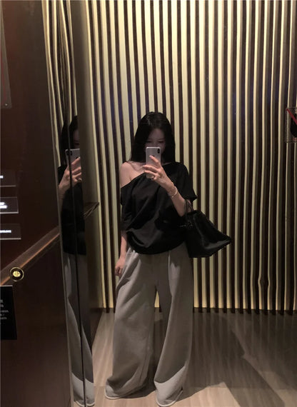 2026 Summer Off Shoulder T-shirt Women Sexy Y2K Korean Fashion Crop Tops Woman Vintage Japanese White Tee Shirt Femme Clothes