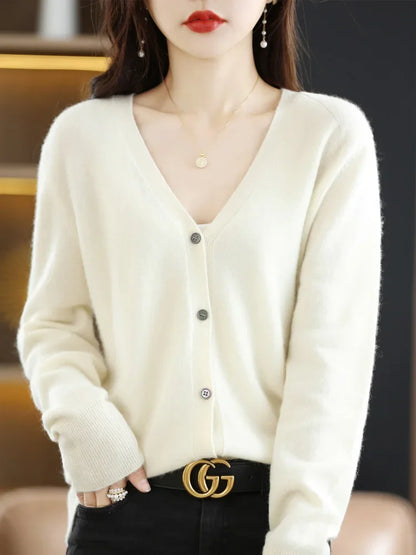 Women's Sweater 2026 Spring Autumn Cardigans V-neck Single Breasted Short Slim Lady Knitwear Tops Solid Korean Fashion Cardigan