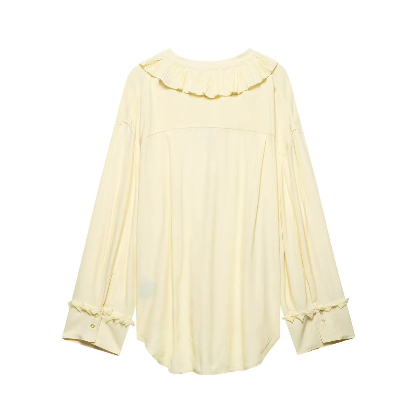 HH Women Summer Fashion Skirt Suit V-Neck Long Sleeves Tierred Decoration Lace-Up Shirts+Side Zipper Circular Chiffon Skirt