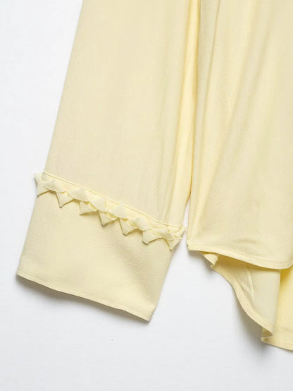 HH Women Summer Fashion Skirt Suit V-Neck Long Sleeves Tierred Decoration Lace-Up Shirts+Side Zipper Circular Chiffon Skirt