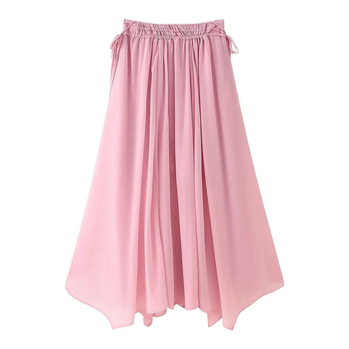 HH Women Summer Fashion Skirt Suit V-Neck Long Sleeves Tierred Decoration Lace-Up Shirts+Side Zipper Circular Chiffon Skirt