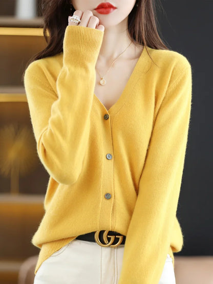 Women's Sweater 2026 Spring Autumn Cardigans V-neck Single Breasted Short Slim Lady Knitwear Tops Solid Korean Fashion Cardigan