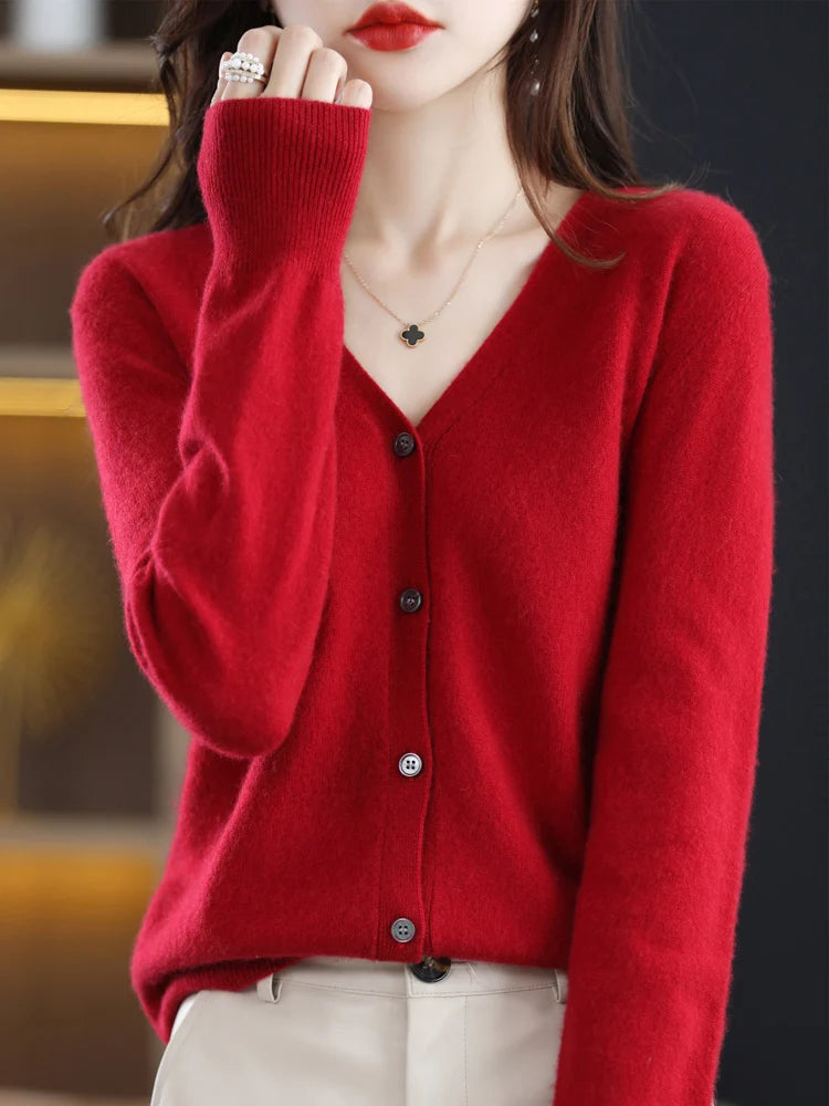 Women's Sweater 2026 Spring Autumn Cardigans V-neck Single Breasted Short Slim Lady Knitwear Tops Solid Korean Fashion Cardigan