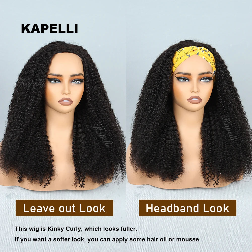 Half Wig Human Hair Wigs 180% Half Wig Kinky Curly Human Hair Wigs 3 In 1 Invisible Hairline Wear Go With Drawstring Seamless