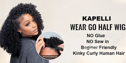 Half Wig Human Hair Wigs 180% Half Wig Kinky Curly Human Hair Wigs 3 In 1 Invisible Hairline Wear Go With Drawstring Seamless