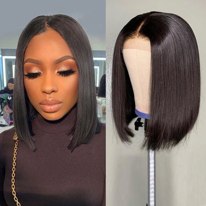 13x4 Bob Brazilian Remy Hair 220% Density Bob Wigs Straight Human Hair Lace Front Wigs Pre-plucked Lace Front Wigs 14 inch
