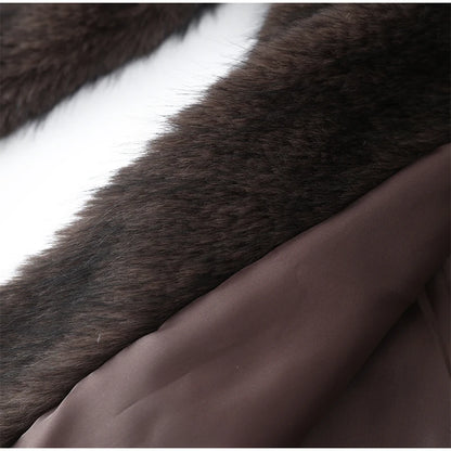 Brown Medium-length Fur Coat Women Lapel Hidden Button Loose  Elegant Outerwear 2025 Fashion Office Lady Commute Overcoat New
