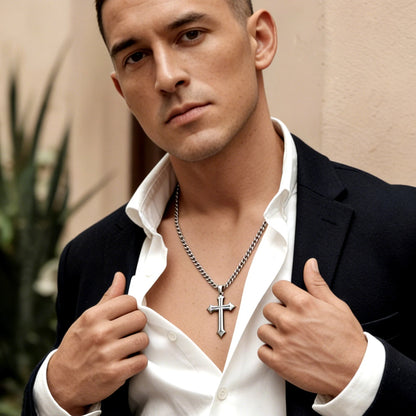 12 Sets Necklaces for Men Stainless Steel Jewelry Set Cross Pendant Necklace Simple Jewelry Gifts Chain Necklace for Men