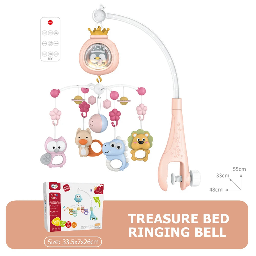 Baby Crib Mobile with Projector and Night Light, Remote Control Musical Rotating Toy with Soothing Lullabies for Newborns