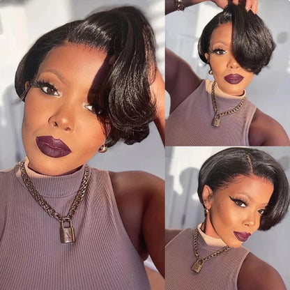 100% Human Hair 13X1 Short Pixie Cut Wigs Straight Bob HD Transparent Lace Frontal Wigs For Black Women 250Density Perruque