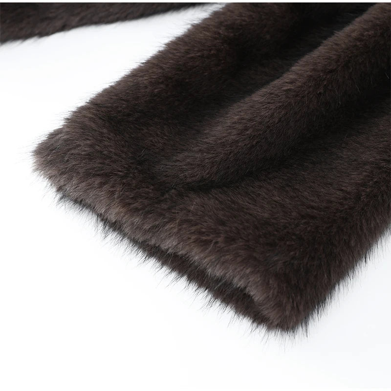 Brown Medium-length Fur Coat Women Lapel Hidden Button Loose  Elegant Outerwear 2025 Fashion Office Lady Commute Overcoat New