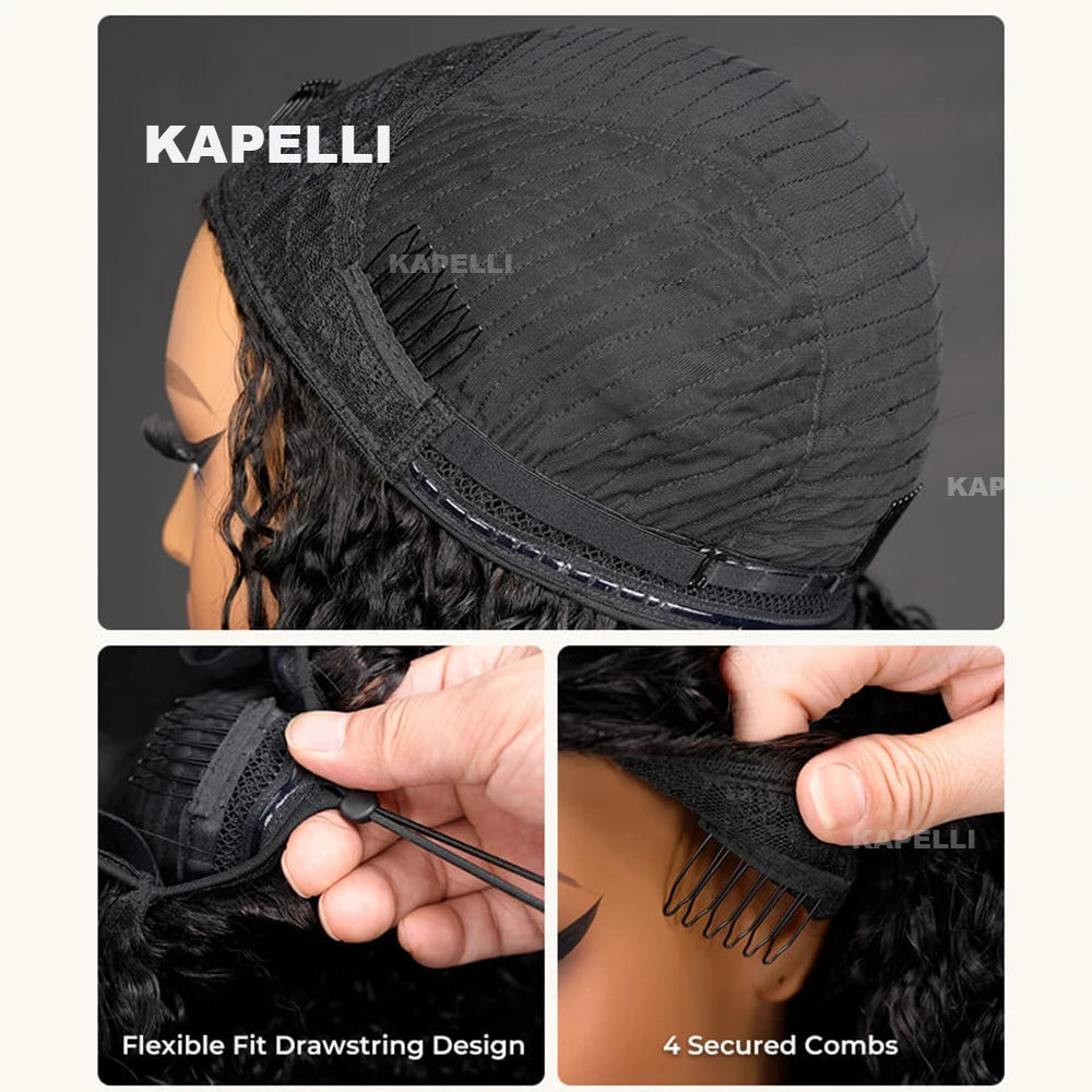 Half Wig Human Hair Wigs 180% Half Wig Kinky Curly Human Hair Wigs 3 In 1 Invisible Hairline Wear Go With Drawstring Seamless