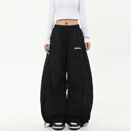 American retro high-end pleated paratrooper work pants, loose wide leg banana curved knife pants, high waisted drawstring pants