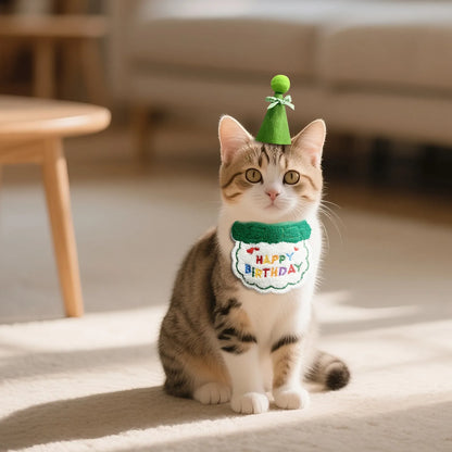 Pet Cat Dog Birthday Outfit - Birthday Hat and Bib Set,Cute Birthday Scarf Bib & Party Hat Adjustable Pet Birthday Supplies