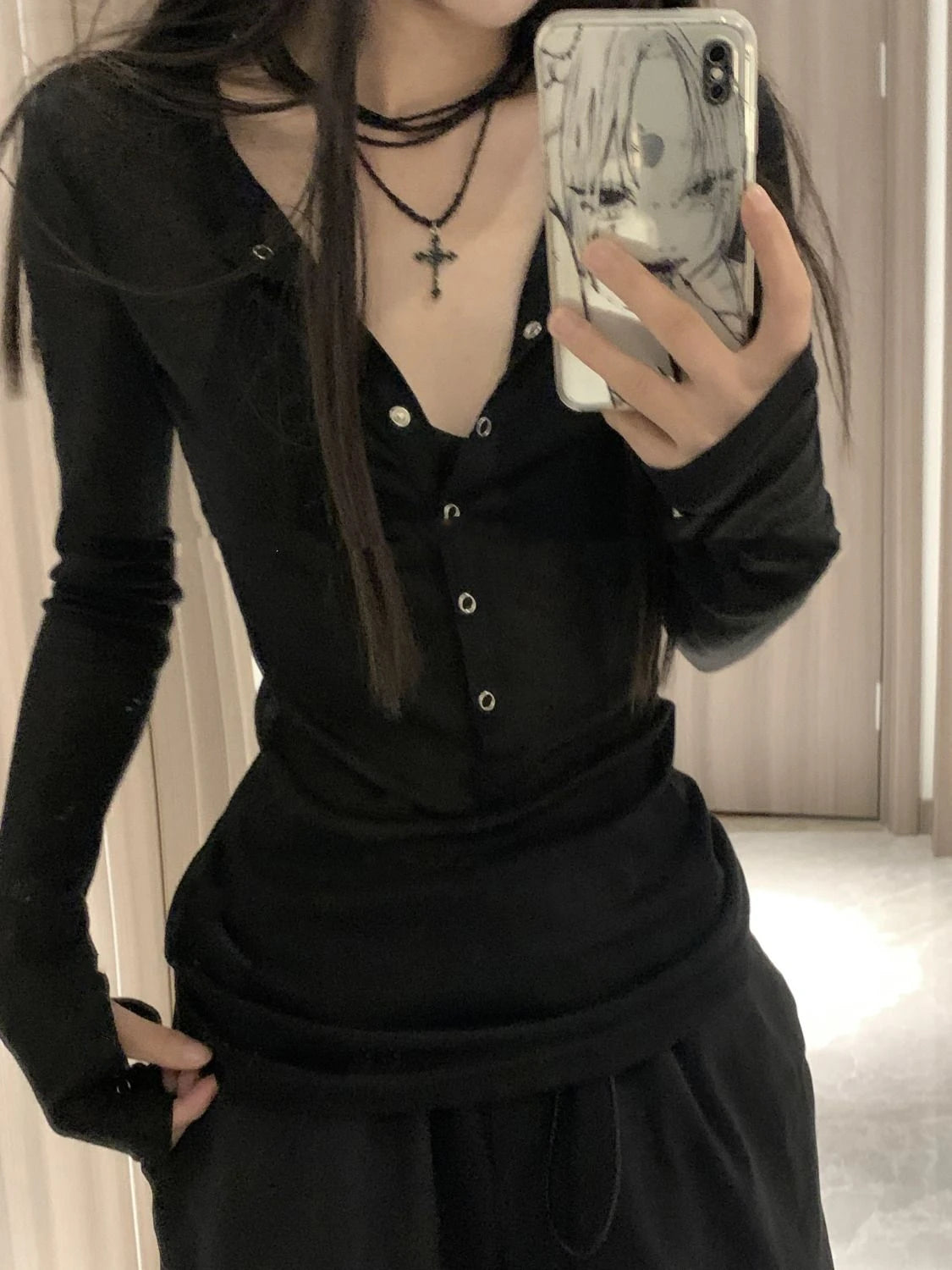 Early Autumn New All-match T-shirt for Women Simple V-neck Single Breasted Tops Mujer Y2k Slim Fit Long Sleeve Tee Shirt