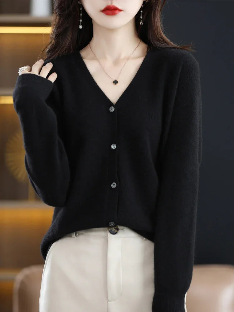 Women's Sweater 2026 Spring Autumn Cardigans V-neck Single Breasted Short Slim Lady Knitwear Tops Solid Korean Fashion Cardigan