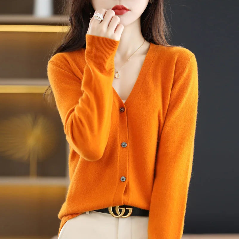 Women's Sweater 2026 Spring Autumn Cardigans V-neck Single Breasted Short Slim Lady Knitwear Tops Solid Korean Fashion Cardigan